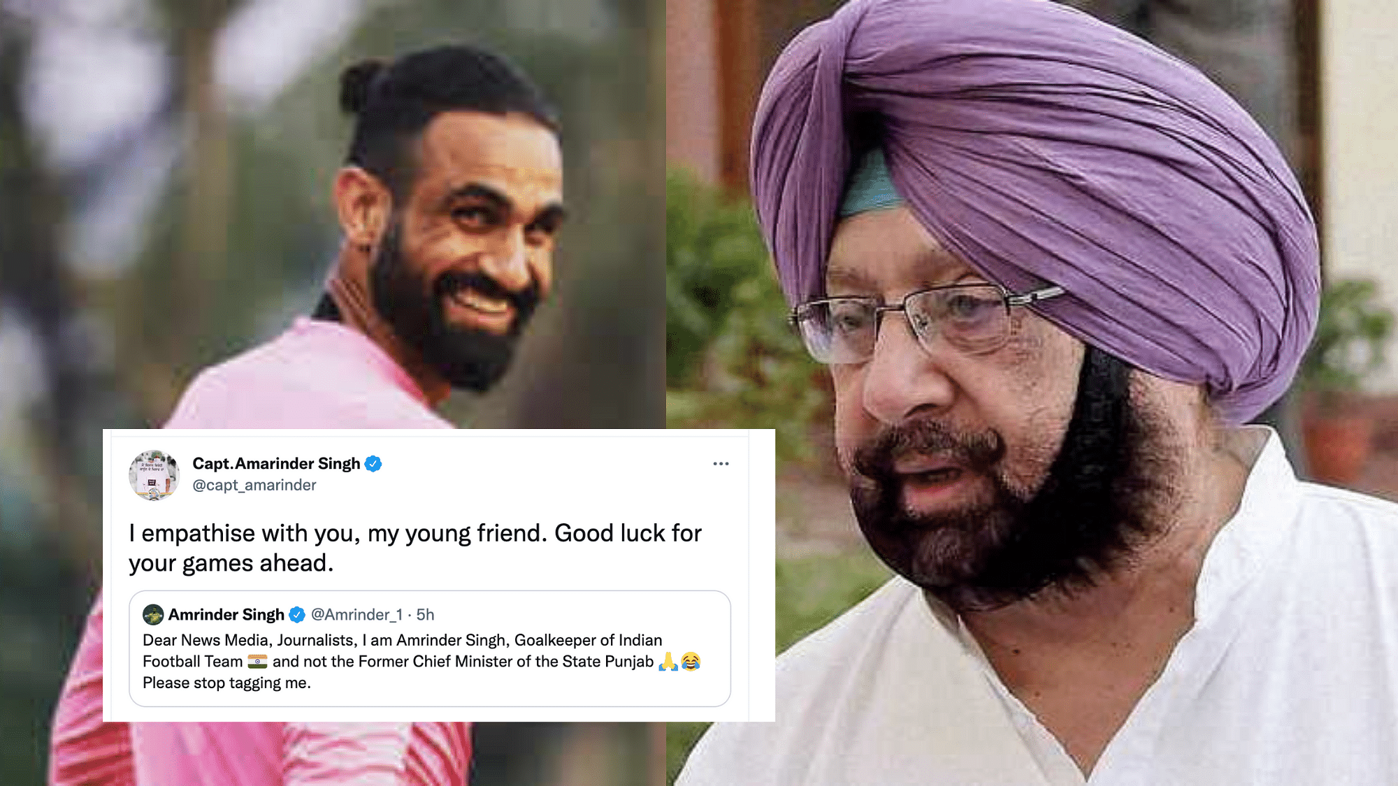 <div class="paragraphs"><p>'Please stop tagging me', wrote Indian footballer Amrinder Singh after being confused with former Punjab CM.</p></div>