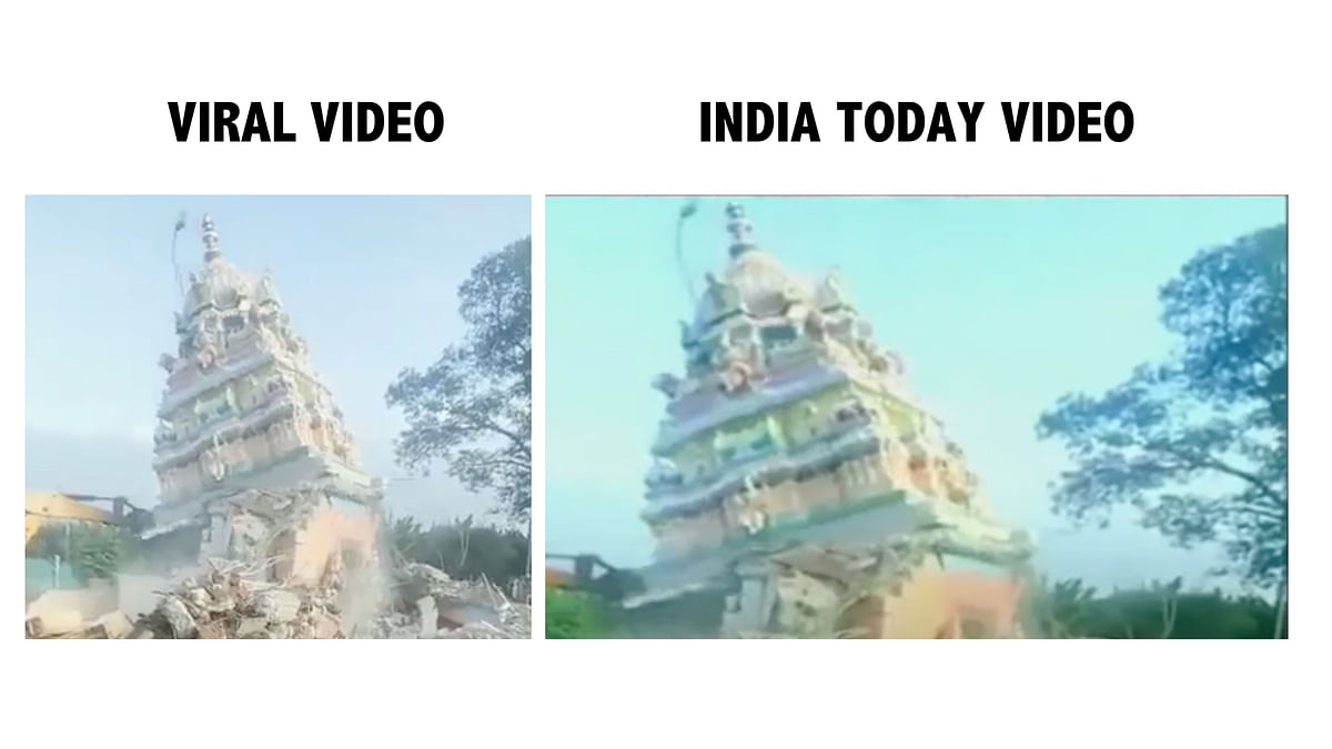 The video shows a temple being demolished in Nanjangud of Mysuru district in Karnataka. 