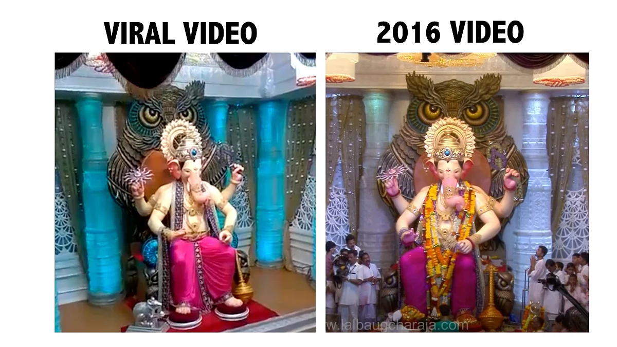 <div class="paragraphs"><p>Screengrab from viral video (L), Screengrab from official YouTube channel of Lalbaugcha Raja in 2016 (R).</p></div>