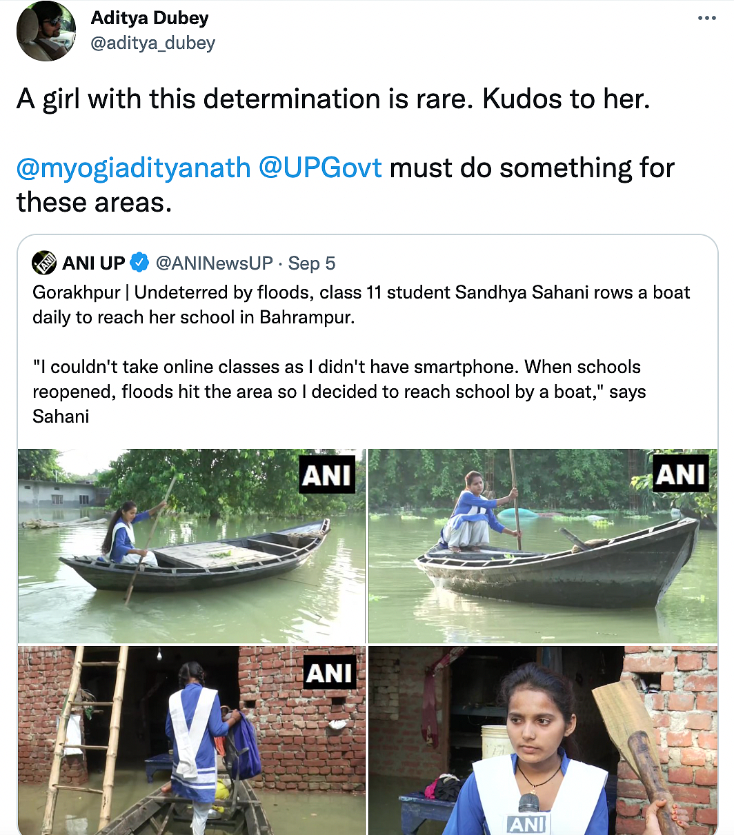In Flood-Hit Gorakhpur, This Class 11 Student Reaches School by Rowing a Boat