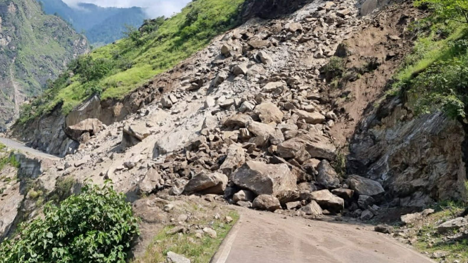 <div class="paragraphs"><p>A landslide in Himachal Pradesh's Shimla district has left National Highway-5 blocked.</p></div>