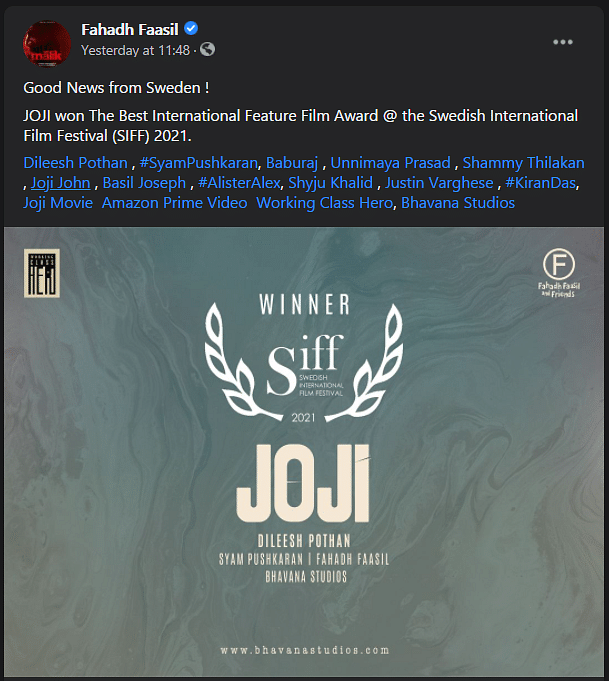 Joji, directed by Fahadh Faasil, released on Amazon Prime Video.