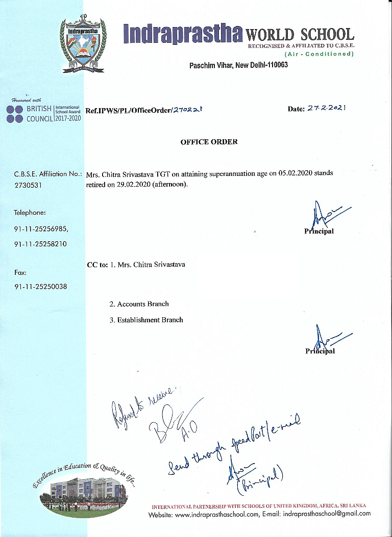<div class="paragraphs"><p>Letter issued to Chitra Srivastava by the school.</p></div>