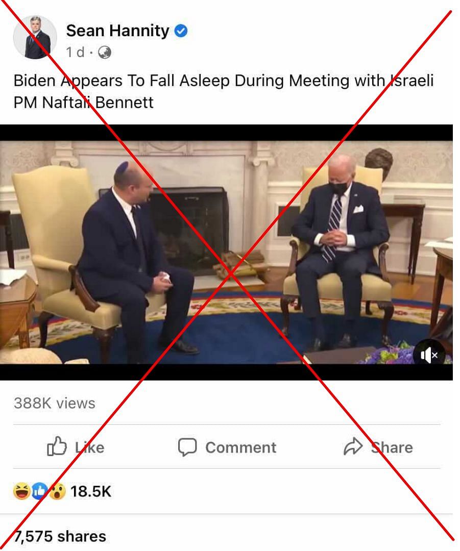 US President Biden did not fall asleep while Israeli PM Naftali Bennett was speaking to him.