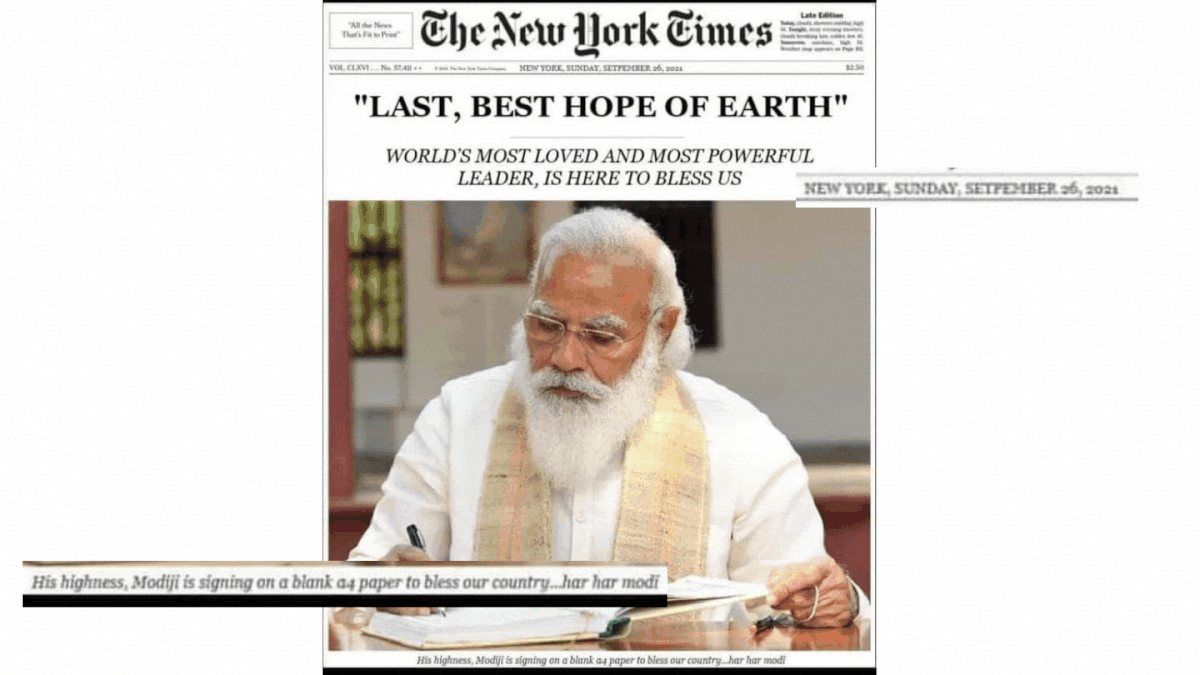 The New York Times didn't carry any story on Prime Minister Narendra Modi on its front page on Sunday.