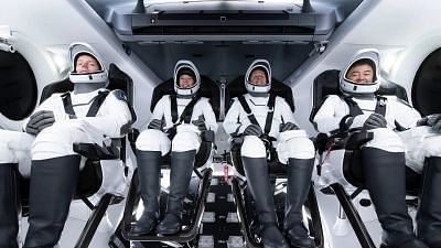 <div class="paragraphs"><p>SpaceX Crew-2 (from left) Mission Specialist Thomas Pesquet of the (European Space Agency); Pilot Megan McArthur of NASA; Commander Shane Kimbrough of NASA; and Mission Specialist Akihiko Hoshide of the Japan Aerospace Exploration Agency. </p></div>