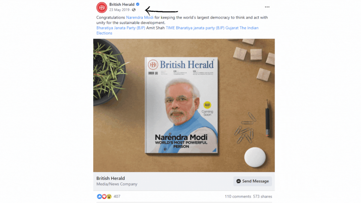 The UK-based magazine featured Narendra Modi after BJP's win in the 2019 general election and not for COVID-19.