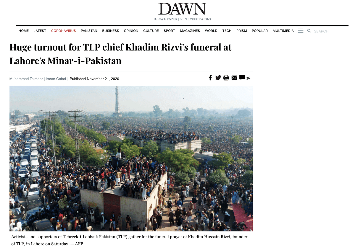 The video is from November 2020 when a huge crowd turned up for the funeral prayers of TLP chief Khadim Rizvi. 