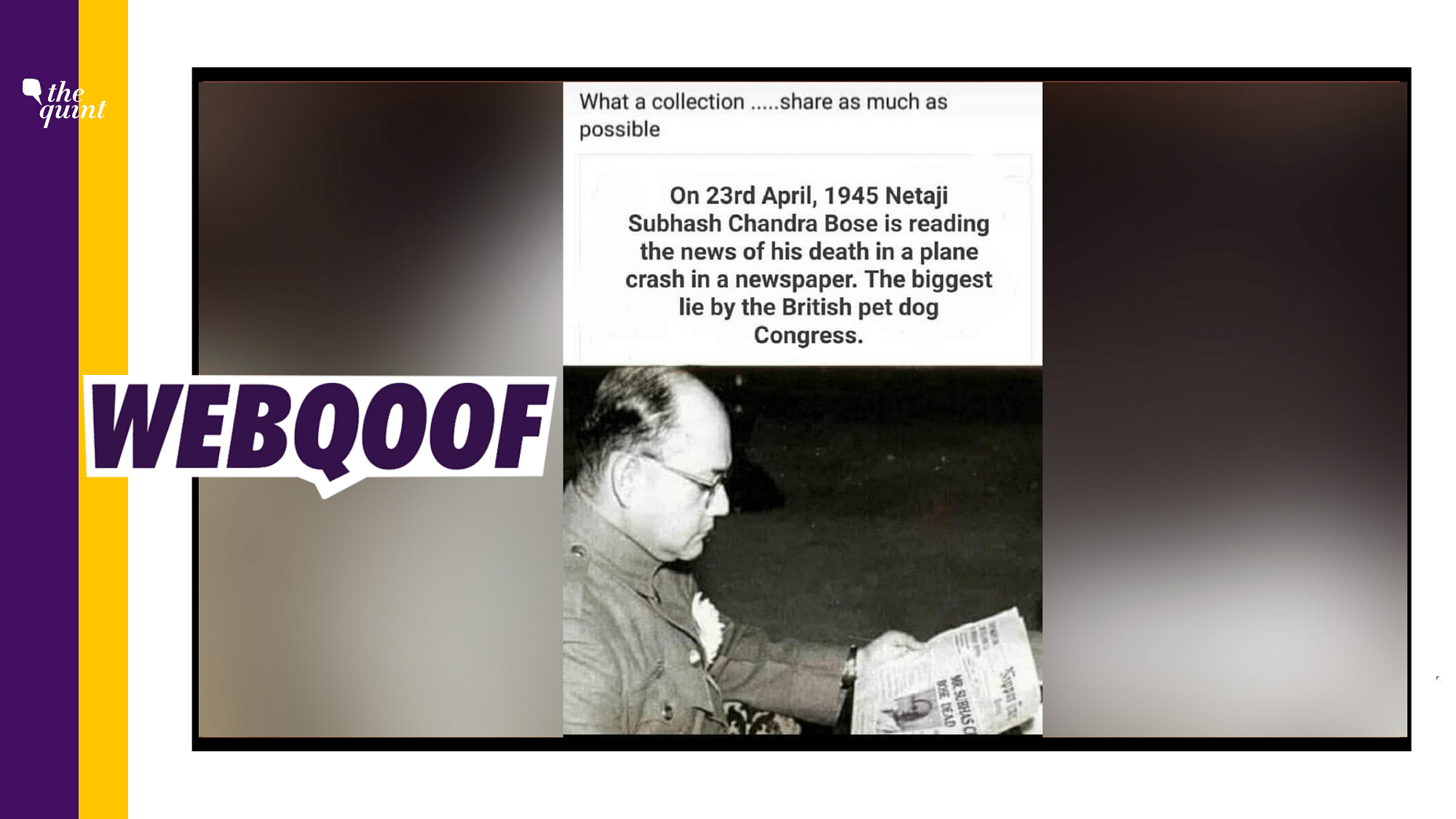 <div class="paragraphs"><p>The morphed photo has been shared to claim that Bose survived the plane crash that led to his demise.</p></div>