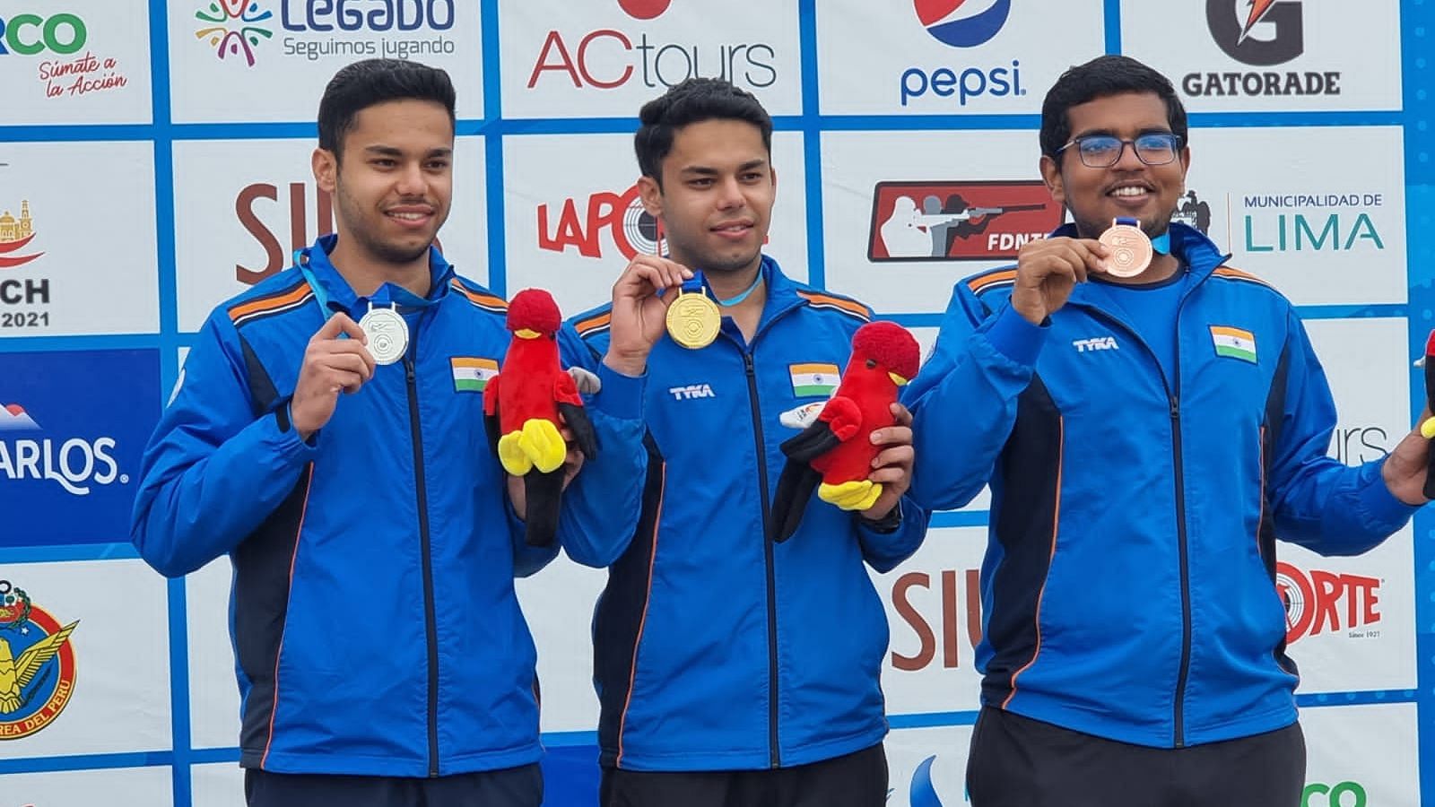 <div class="paragraphs"><p>Udhayveer Sidhu, Vijayveer Sidhu &amp; Harsh Gupta on the podium with their medals after the 25M Standard Pistol event at the Junior Shooting World Championship.</p></div>