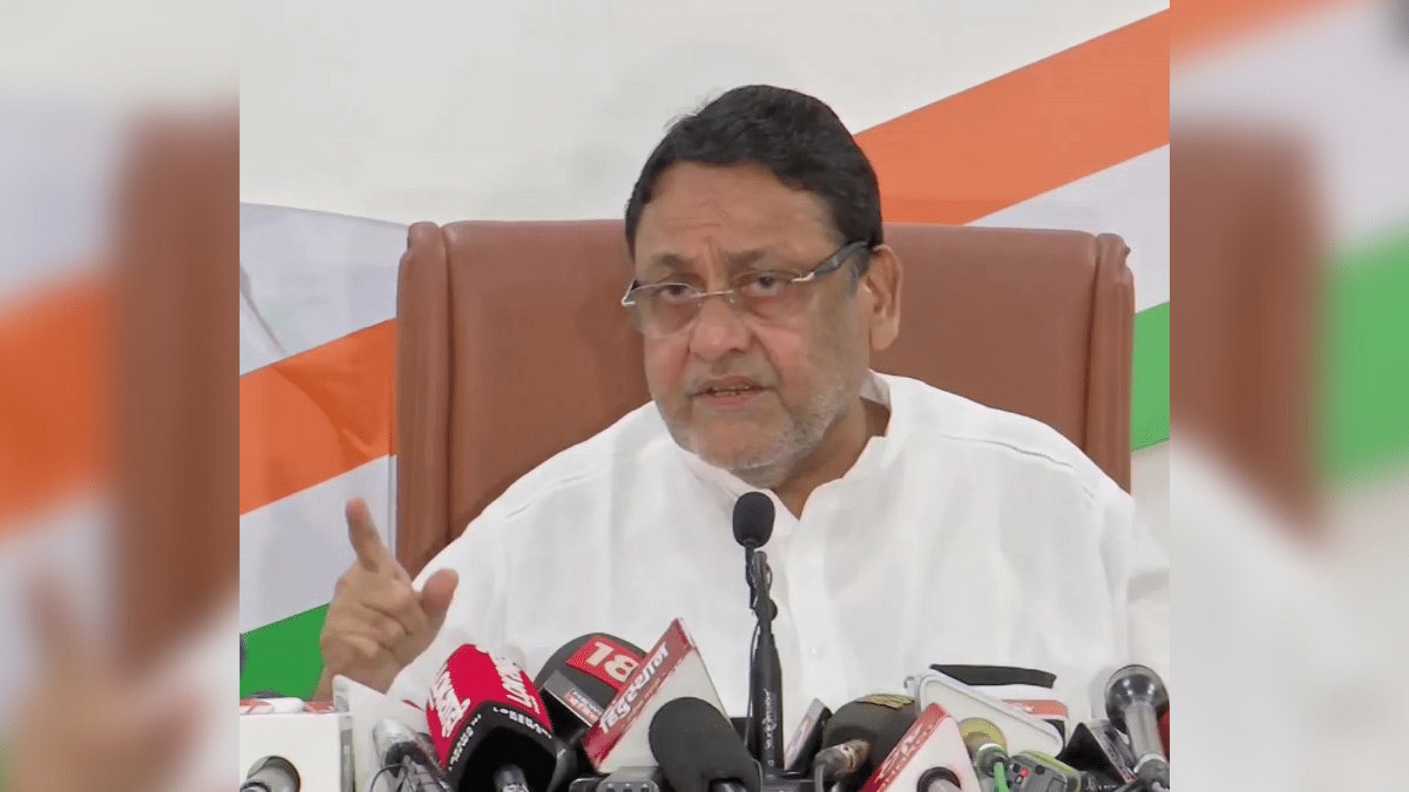 <div class="paragraphs"><p>NCP member and former housing minister Nawab Malik in a press conference on 9 October.</p></div>