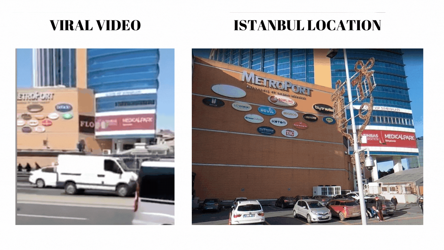 <div class="paragraphs"><p>Left: Viral video. Right: Istanbul location.</p></div>