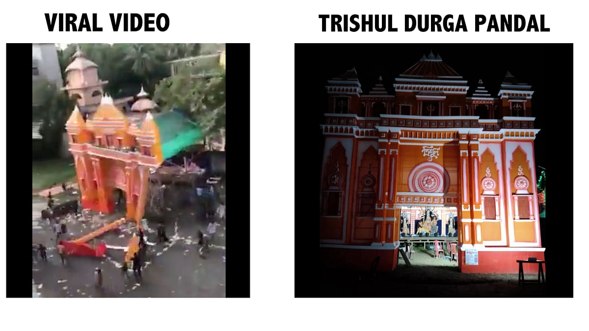 <div class="paragraphs"><p>Screengrab from viral video (L), Trishul Durga pandal (R).&nbsp;</p></div>