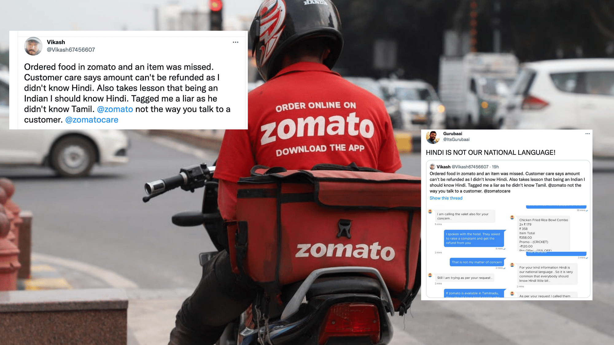 <div class="paragraphs"><p>Zomato faces flak after customer service agent says Hindi is our national language.</p></div>