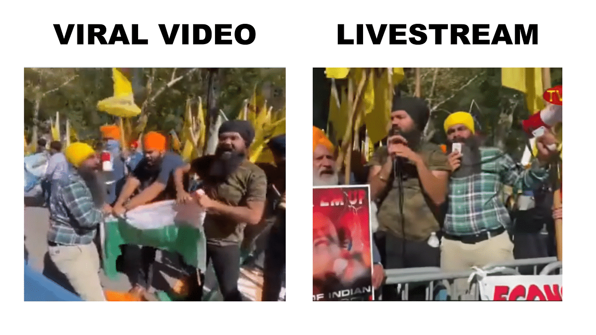 The video shows pro-Khalistan protesters in New York desecrating the Indian national flag.