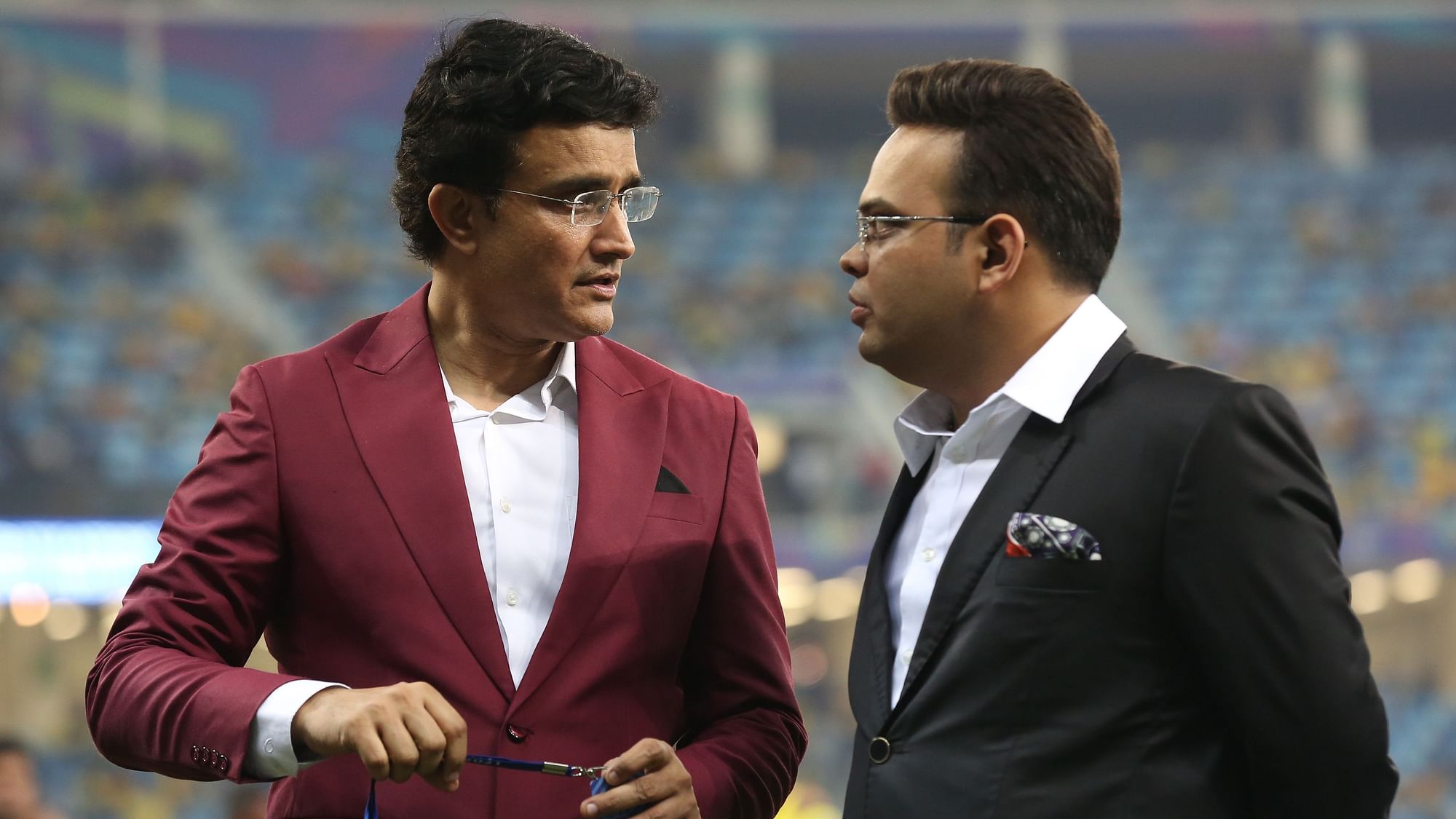 <div class="paragraphs"><p>Sourav Ganguly President of the BCCI and Jay Shah Honoray Secretary of the BCCI during the final of the Vivo Indian Premier League 2021 between the Chennai Super Kings and the Kolkata Knight Riders held at the Dubai International Stadium in the United Arab Emirates on the 15th October 2021<br></p></div>