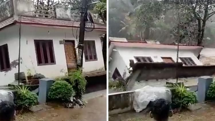 <div class="paragraphs"><p>A two-storey house in Kerala  tilted and collapsed into the gushing river.</p></div>