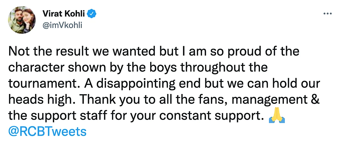 'Thank You'; Virat Kohli Pens a Heartfelt Post as RCB End IPL 2021 Campaign