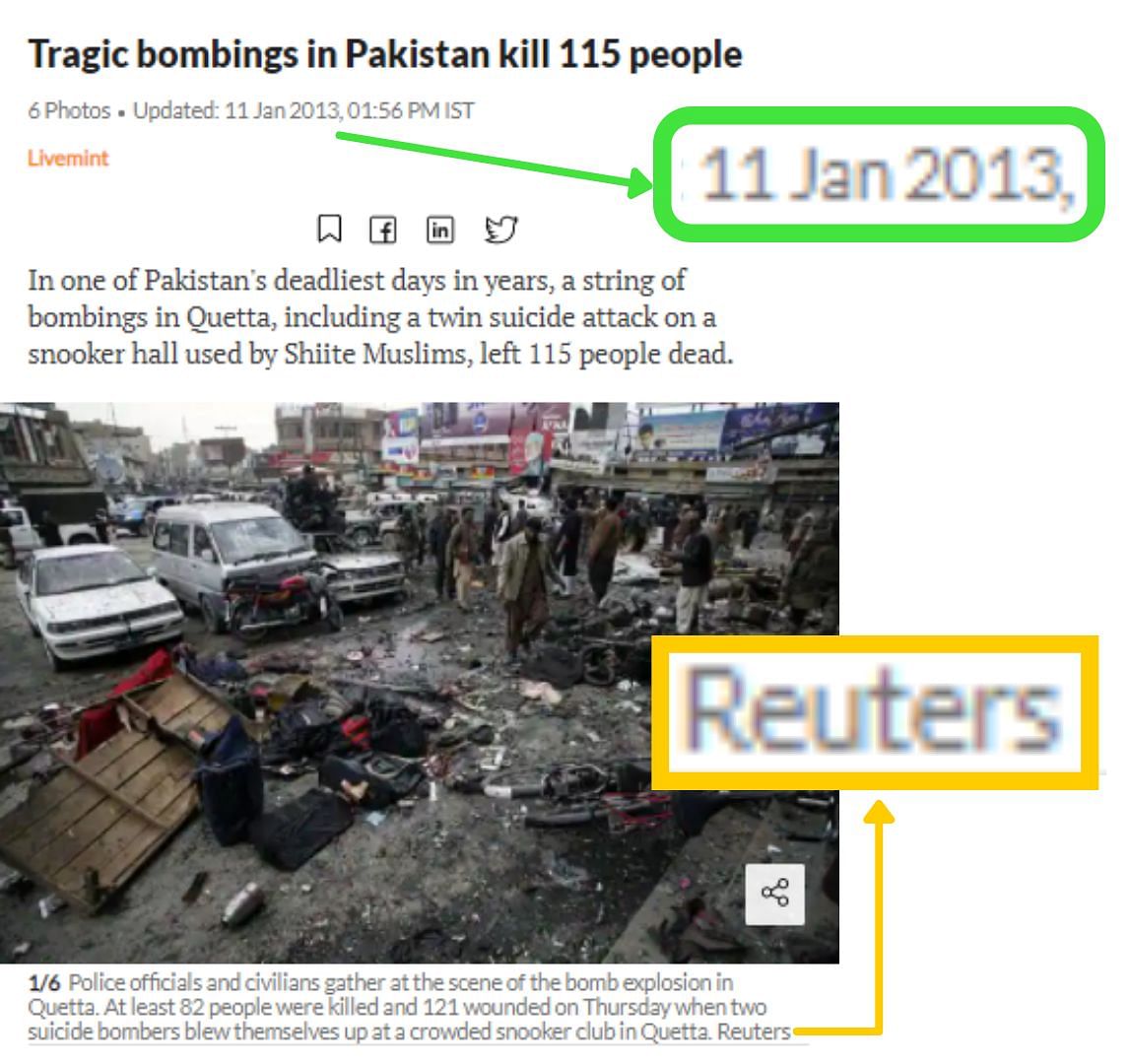 The 2013 photo shows the aftermath of two suicide  bombings at a crowded snooker club in Quetta, Pakistan.