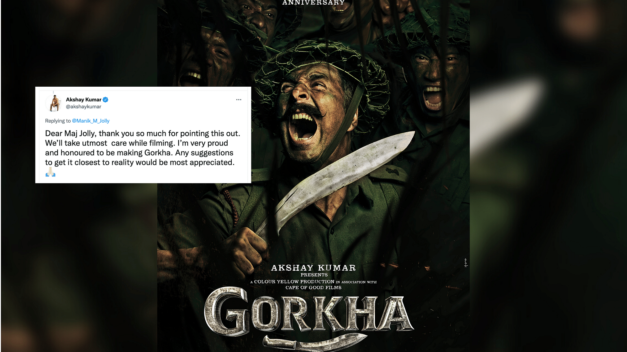 <div class="paragraphs"><p>Akshay Kumar thanks ex army officer for pointing out mistake in Gorkha poster.</p></div>