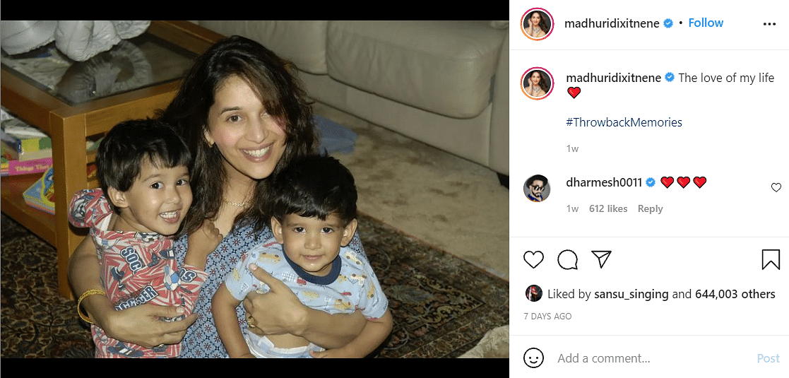 Madhuri Dixit and Dr Shriram Nene had earlier shared old pictures with their kids.