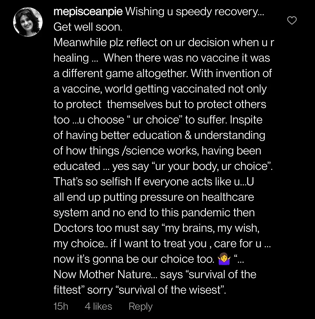 Pooja Bedi Says She 'Chose to Stay Unvaccinated', Netizens React