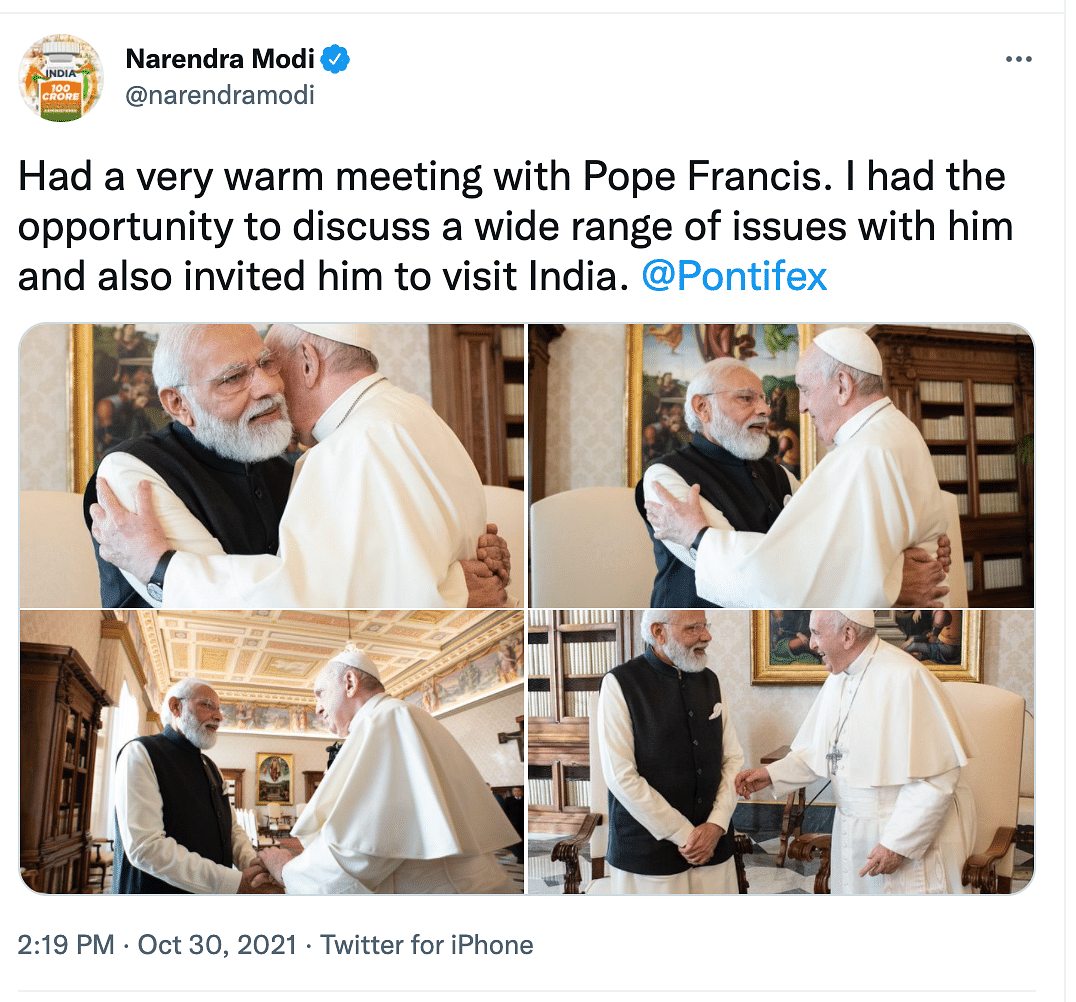 PM Modi is the fifth Indian Prime Minister to have visited Pope Francis, the head of Roman Catholics.