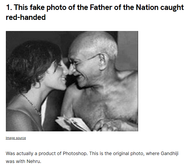 The original photo shows Mahatma Gandhi joking with late Prime Minister Jawaharlal Nehru.