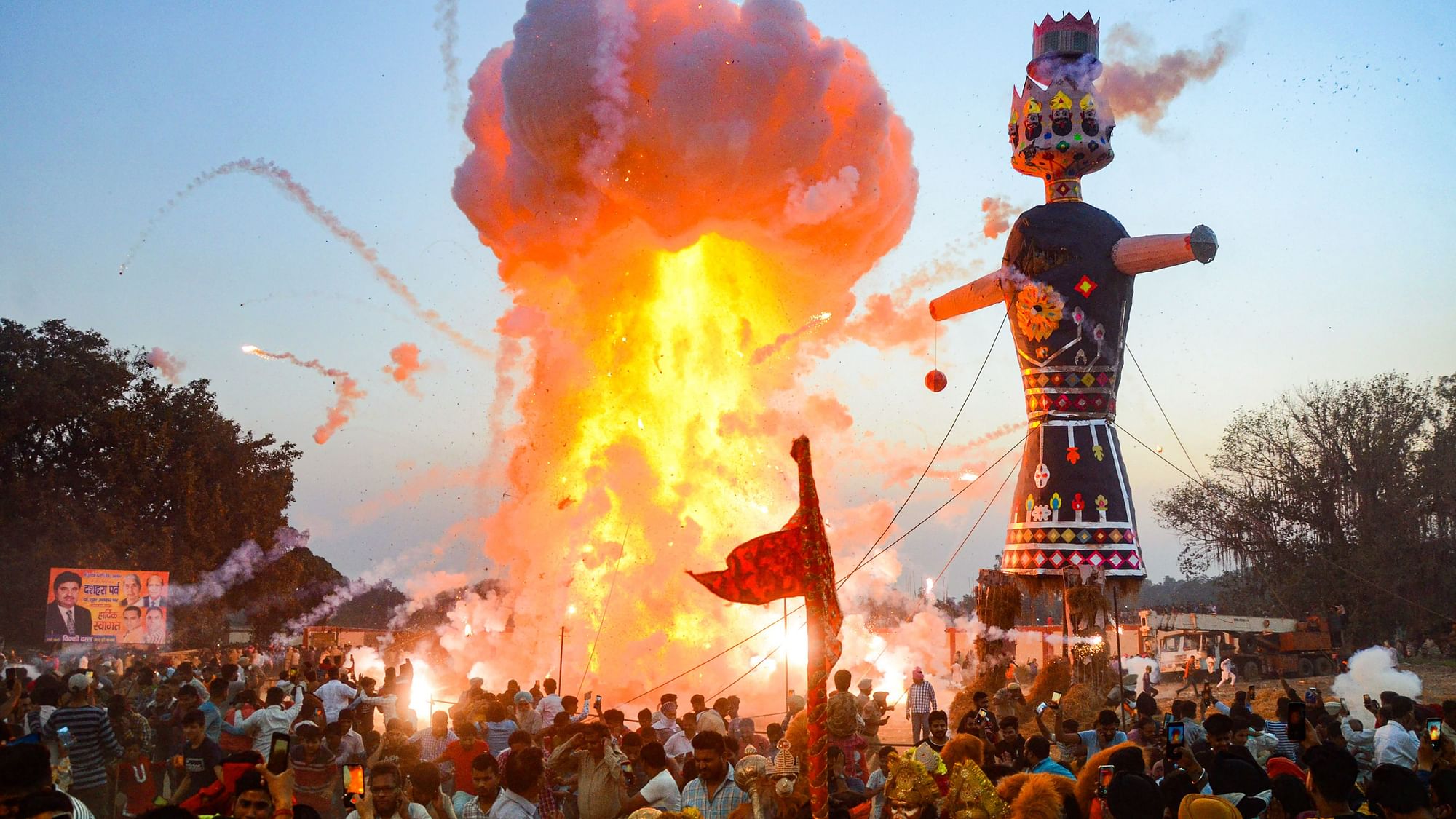 <div class="paragraphs"><p>Amritsar: An effigy of Ravana burns during the Dussehra celebrations, in Amritsar, Friday.</p></div>