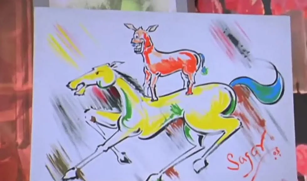 <div class="paragraphs"><p>The horse and donkey painting from 'Welcome.'</p></div>