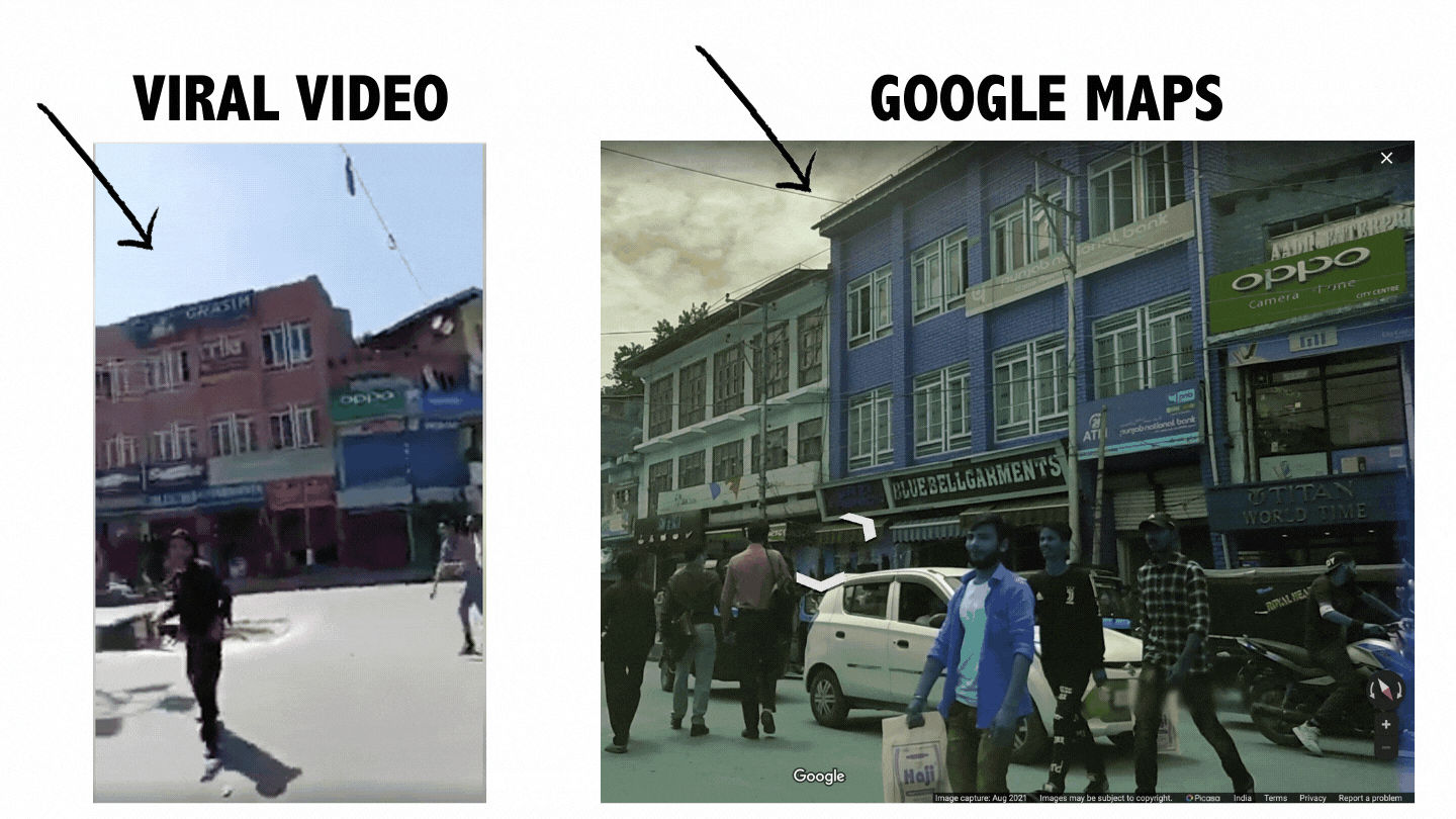 <div class="paragraphs"><p>Visuals highlighting the similarity between the viral video and imagery available on Google Maps.</p></div>