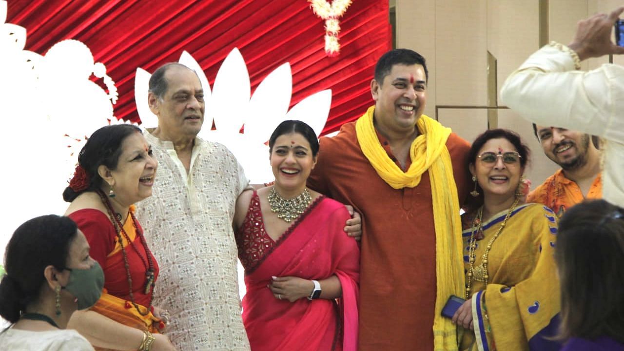 <div class="paragraphs"><p>Kajol, actor Sharbani Mukherjee, and family at the Durga Puja celebrations.</p></div>