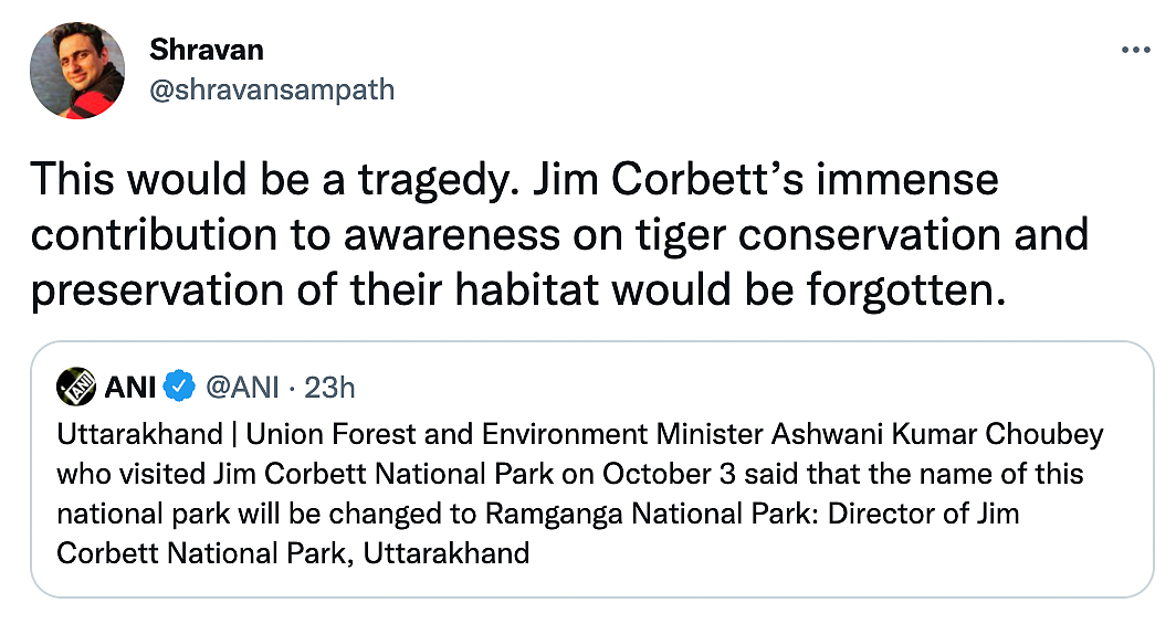 ‘Why?’: Twitter Reacts as Jim Corbett May Now Be Called Ramganga National Park