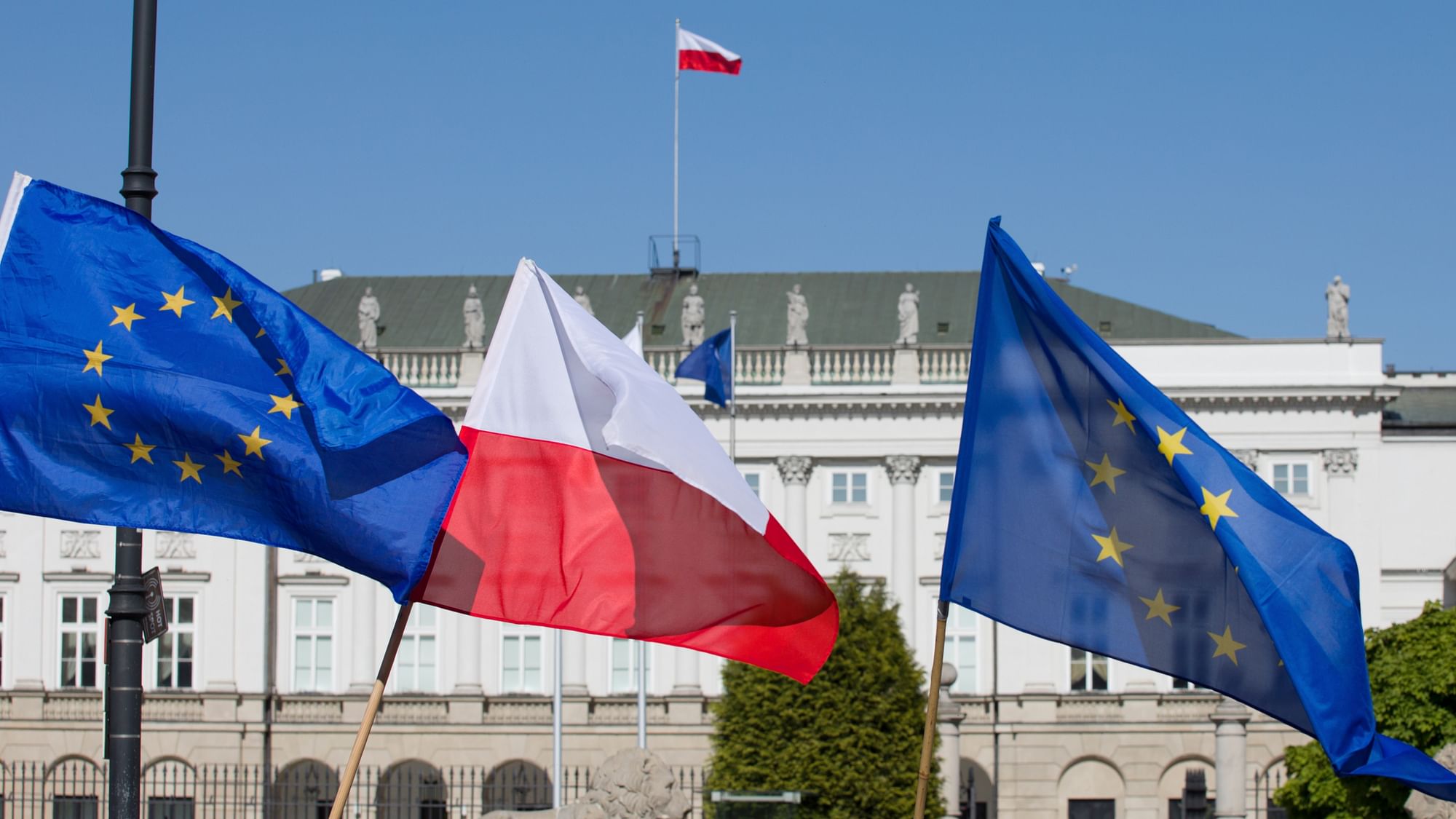 <div class="paragraphs"><p>Flags of the European Union (blue flag and yellow stars) and the&nbsp;Republic of Poland (White and Red). Image used for representational purposes only.&nbsp;</p></div>