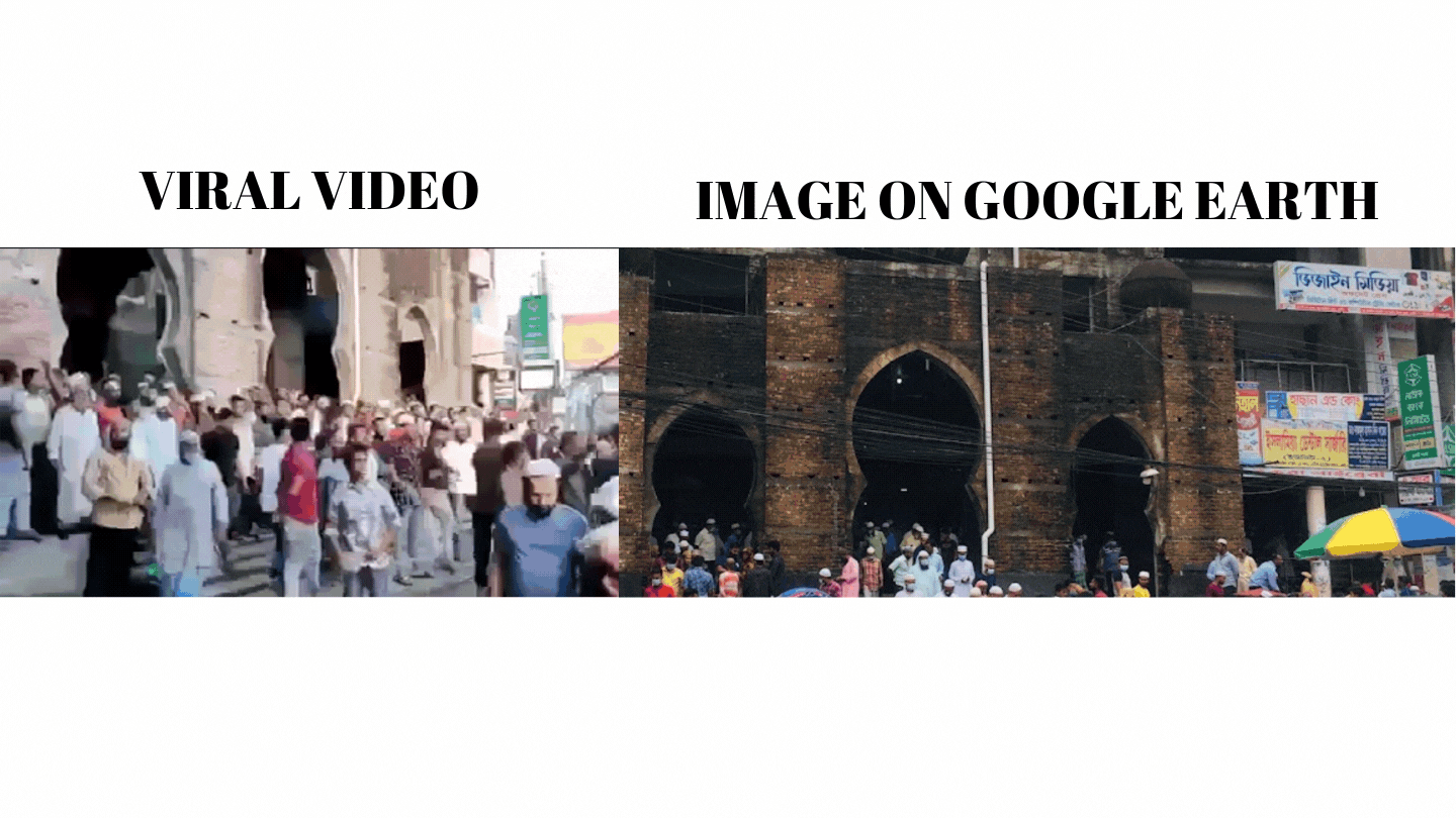 <div class="paragraphs"><p>Left: Viral Video. Right: Image of the mosque on Google Earth.</p></div>