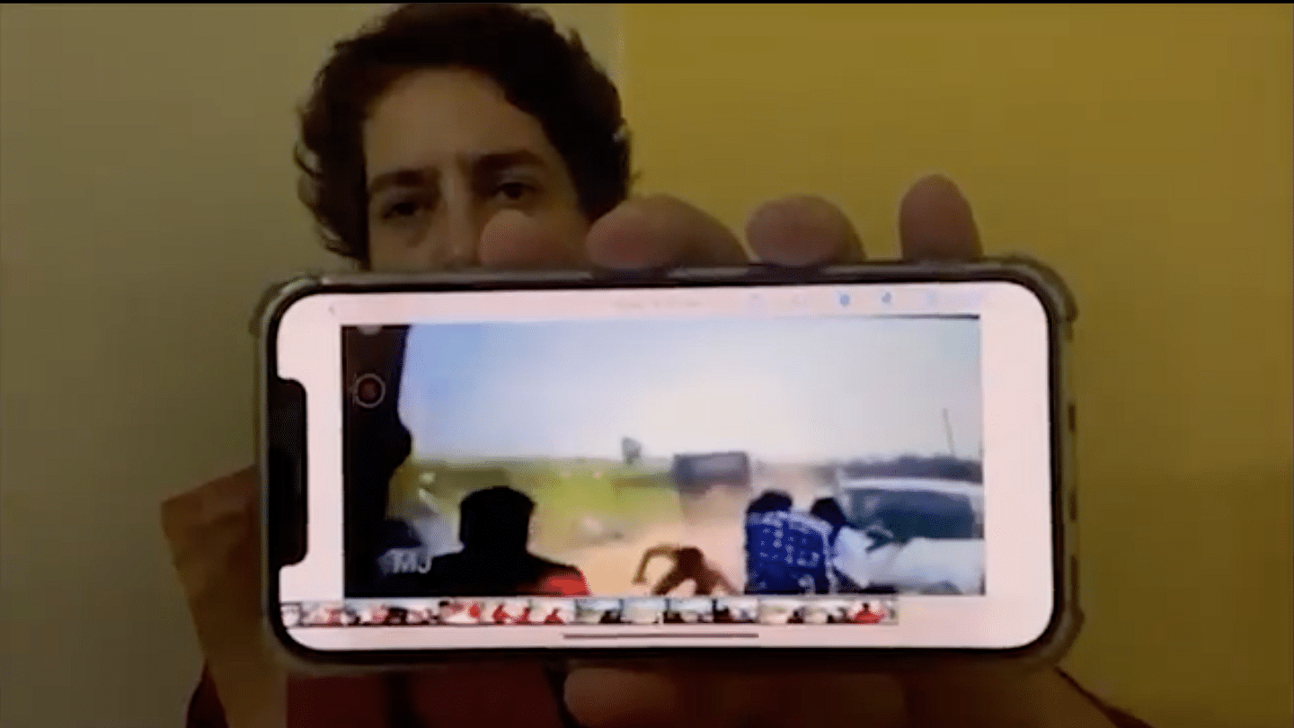<div class="paragraphs"><p>Congress leader Priyanka Gandhi Vadra, who is currently in custody, on Tuesday, 5 October, took to Twitter to post a video of herself, in which she played a video, allegedly of the Lakhimpur Kheri incident.</p></div>