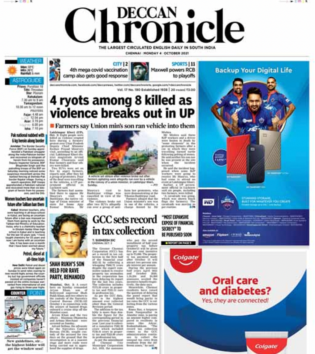 Farmers' Death in UP & Aryan Khan's Arrest: How Leading Dailies Covered the News