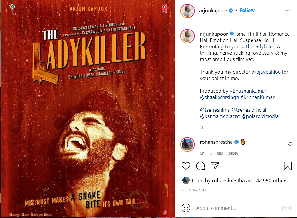 Arjun Kapoor shared the first look of Ajay Bahl's 'The Ladykiller' on social media.