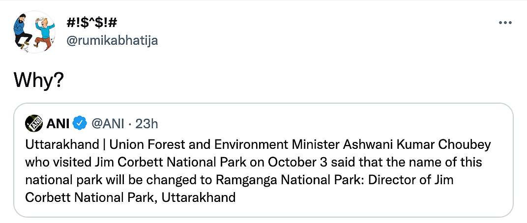 ‘Why?’: Twitter Reacts as Jim Corbett May Now Be Called Ramganga National Park