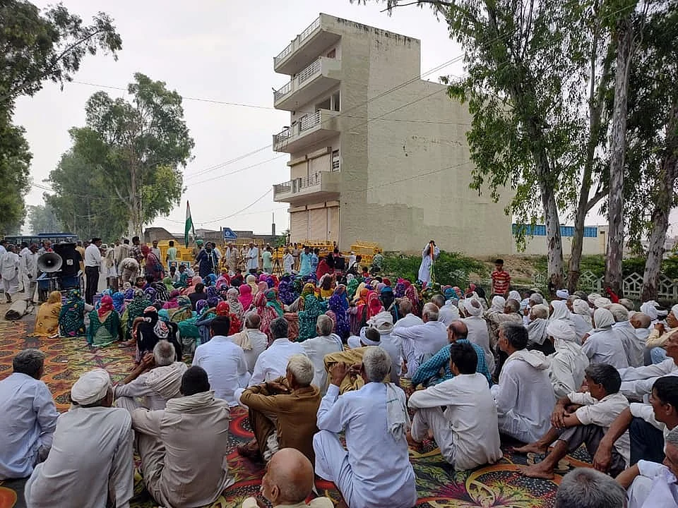 <div class="paragraphs"><p>Farmers protesting in Haryana's Jind.</p></div>