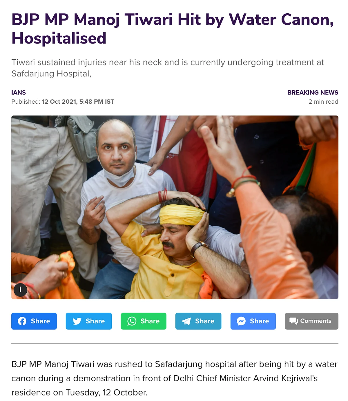 <div class="paragraphs"><p>Tiwari was protesting outside Delhi CM's residence.</p></div>