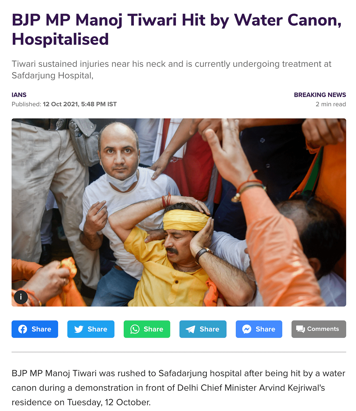 The BJP MP was hospitalised after he injured himself during a protest in Delhi.