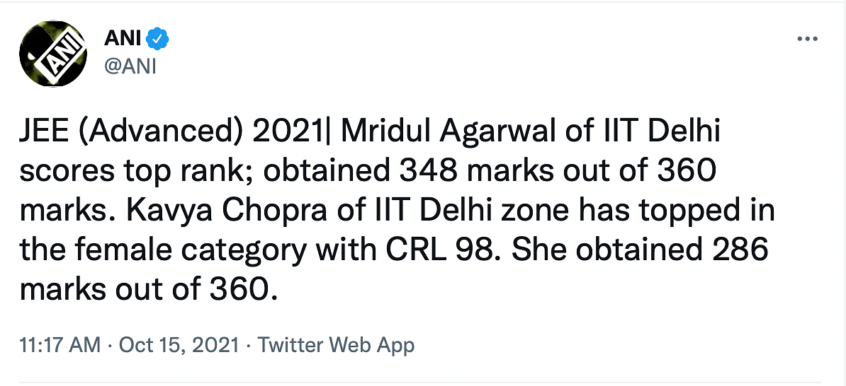 Jaipur's Mridul Agarwal secured AIR 1 with 348 marks out of 360, nearly 42,000 students qualify.