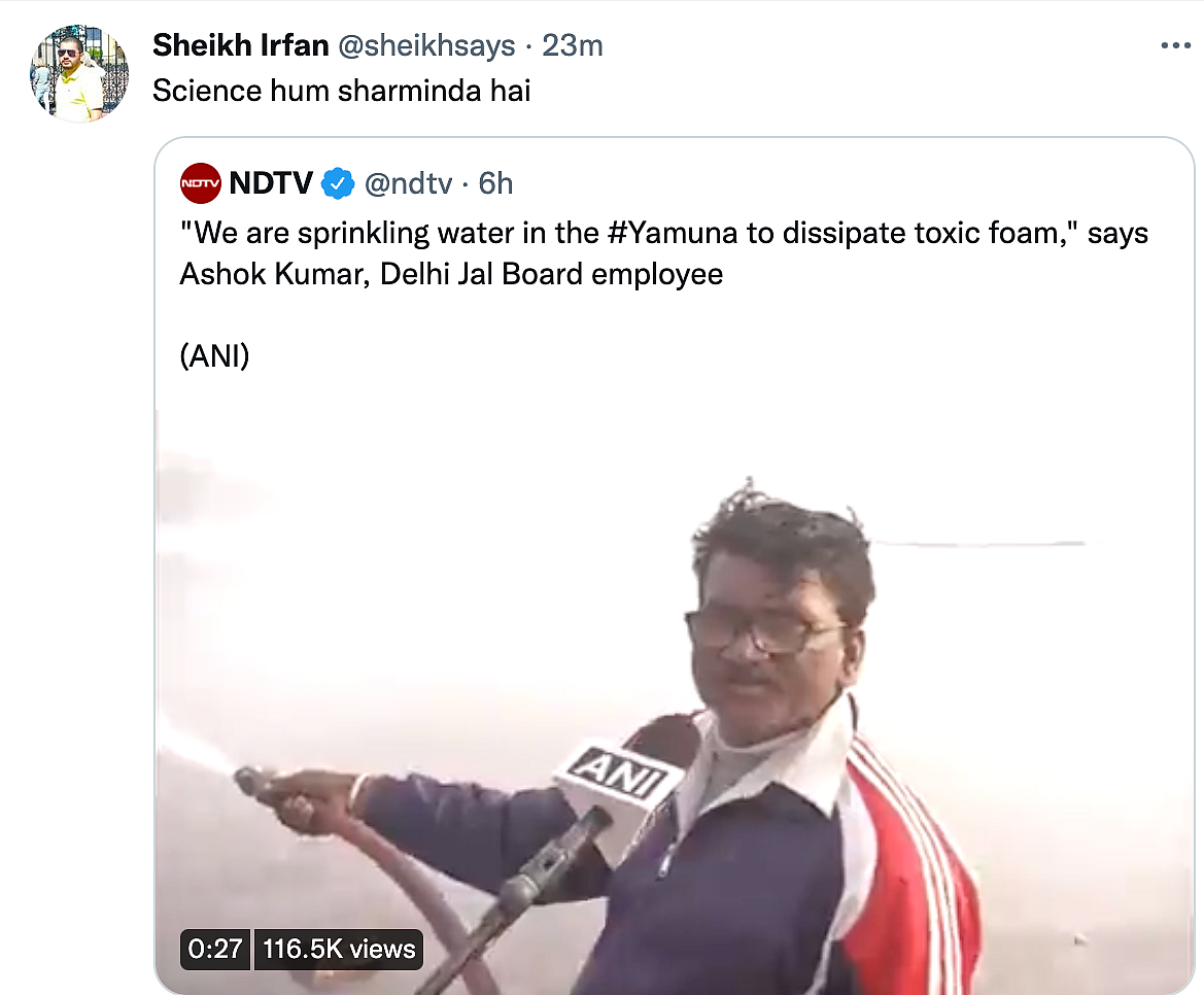 'RIP Science': Govt Sprays Water in Yamuna to Curb Toxic Foam, Twitter Reacts