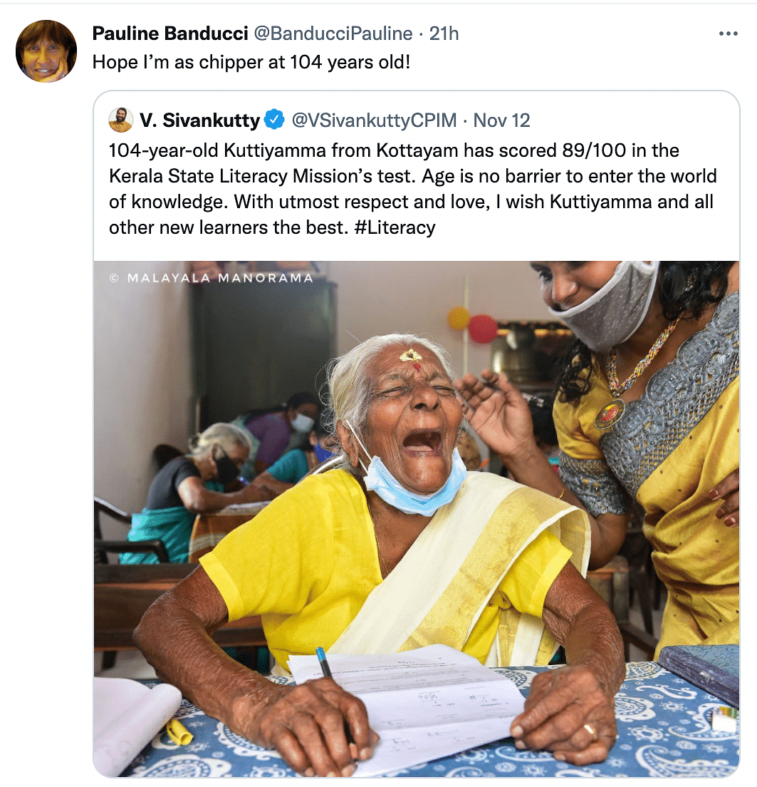 104-year-old Kuttiyamma and her ecstatic picture have gone viral online for all the right reasons.