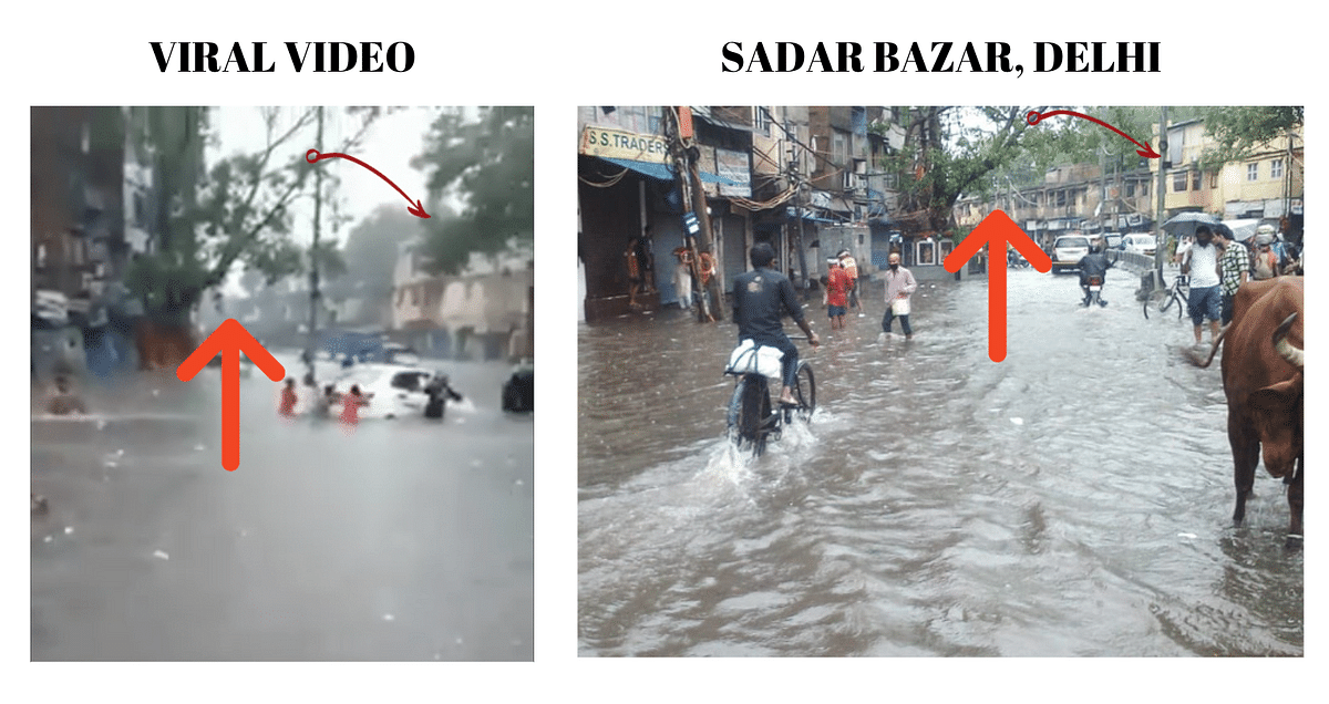 <div class="paragraphs"><p>Left: Viral video. Right: Image of Sadar Bazar.</p></div>