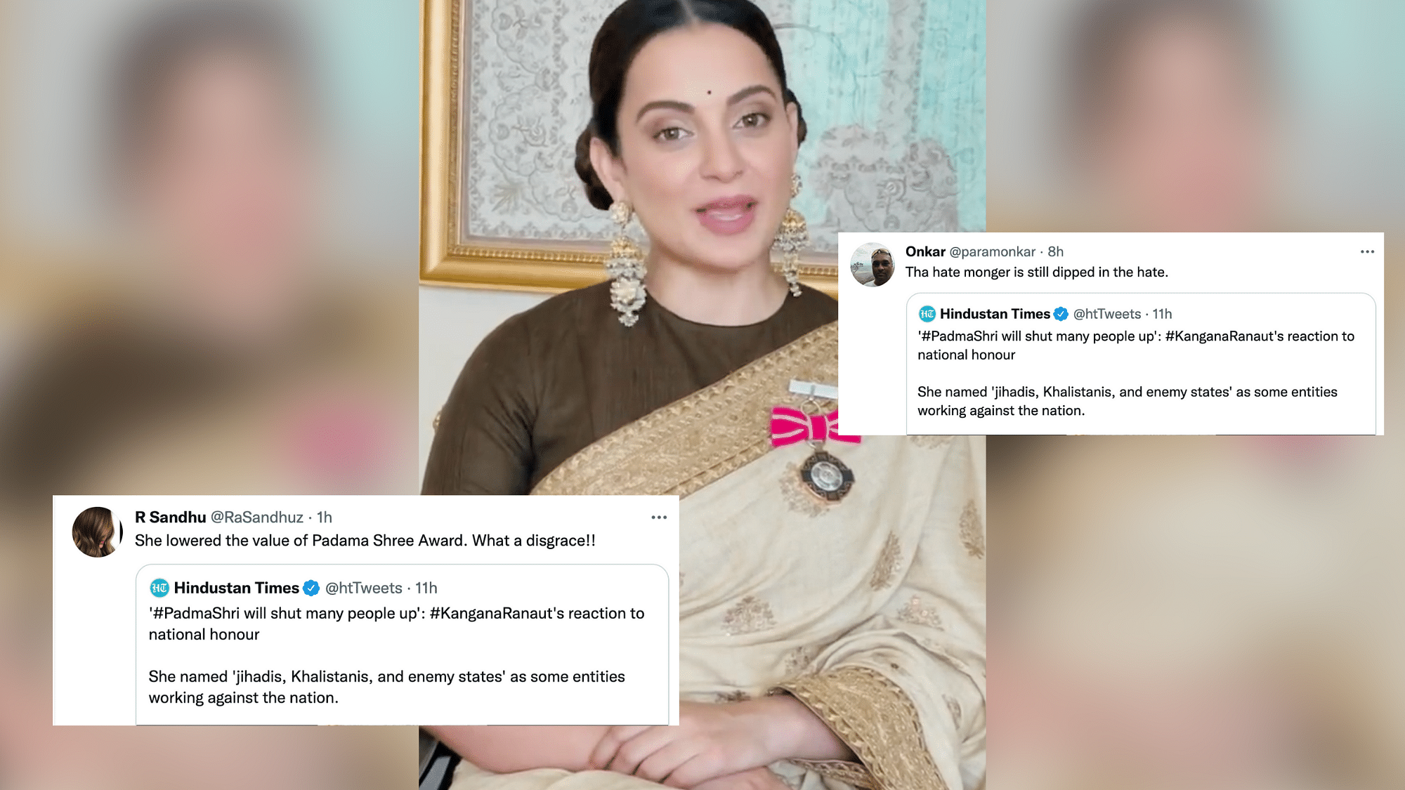 <div class="paragraphs"><p>Kangana Ranaut's comments after receiving Padma Shri criticised for hate speech.</p></div>