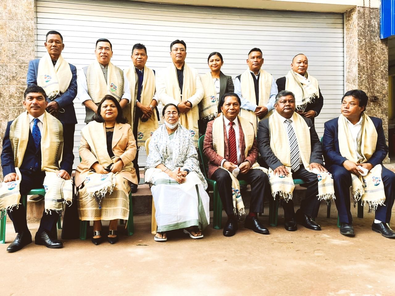 <div class="paragraphs"><p>Trinamool Congress chief Mamata Banerjee with the 12 MLAs who recently joined the party.</p></div>