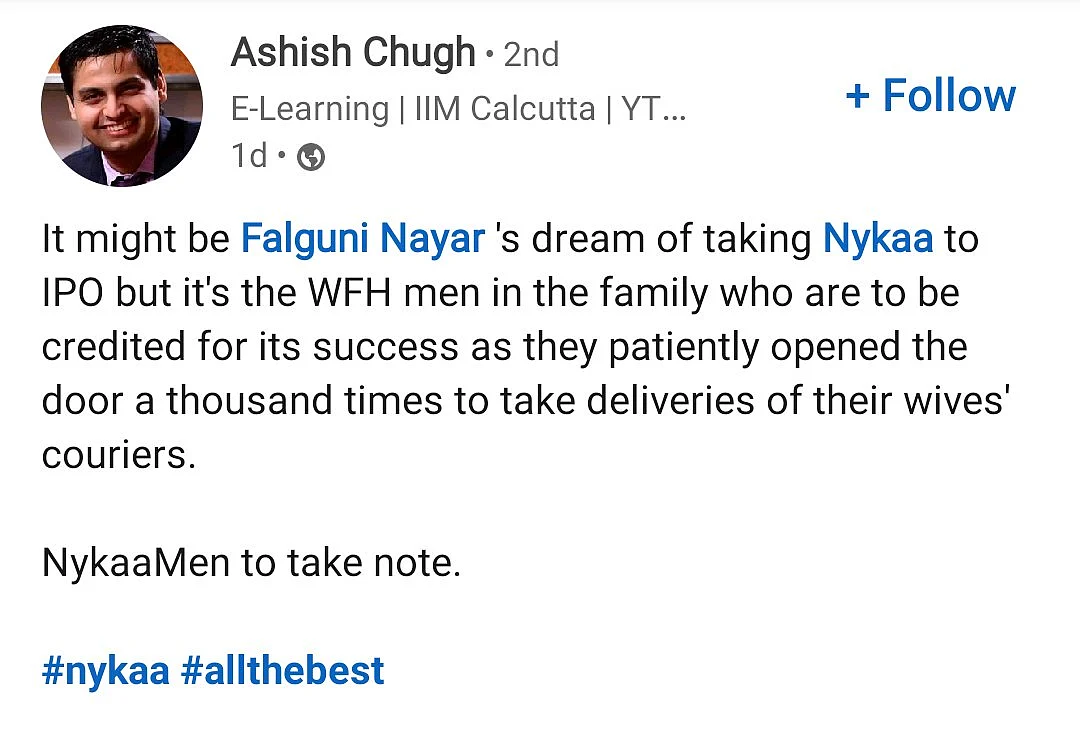 Sexist Or Just For Laughs? Internet Divided Over Wife Jokes After Nykaa IPO