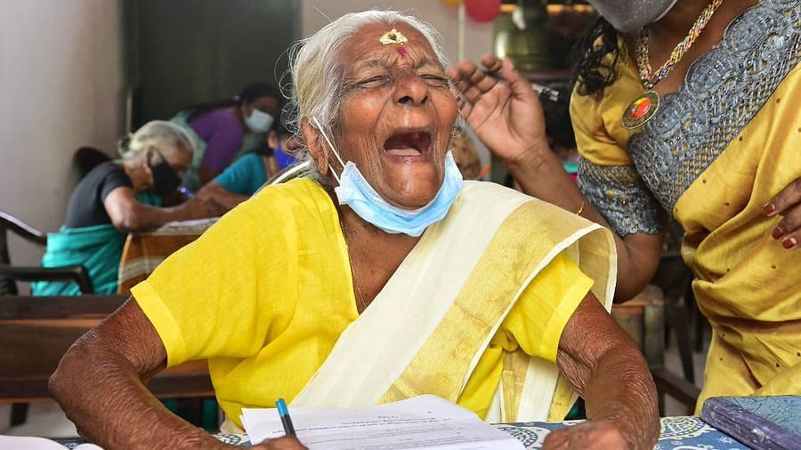 <div class="paragraphs"><p>The centenarian recently scored 89 percent in the state government's Literacy Mission test, giving them much to brag about their literacy efforts.</p></div>